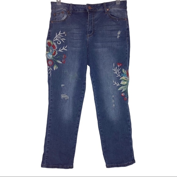 Est 1946 Denim Embroidery Distress Crop Womens Jean 12 Blue - Picture 10 of 12
